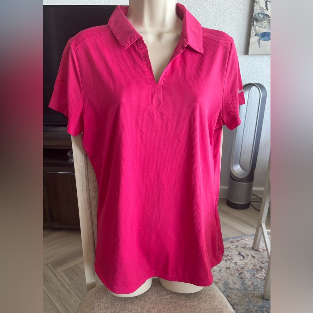 Vibrant Pink Polo Collar Women's Top
